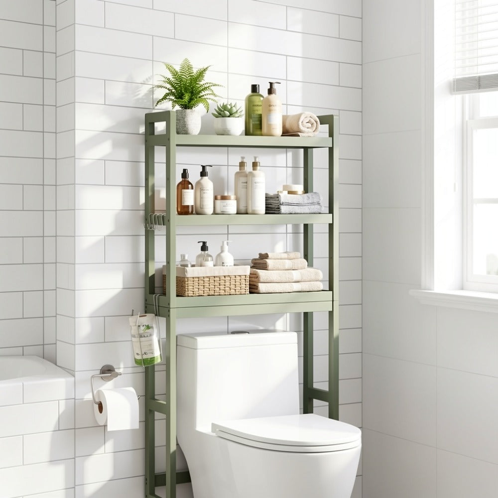 Three-Level Shelf Unit for Above The Toilet - Bathroom Organizer That Resists Rust with Adjustable Shelves | Space-Efficient Storage for Towels, Toilet Paper, And Tissues, Vertical Display for Toiletries & Convenient Access