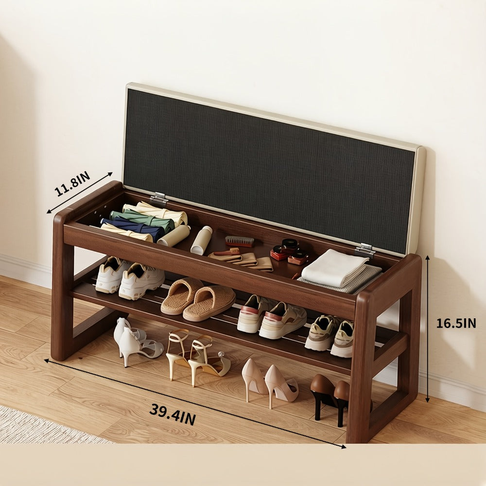 Solid Wood Shoe-Changing Bench Integrated for Home Entrance Hallway, Modern Easy Entrance Shoe Cabinet with Bench, Large-Capacity Storage Cabinet
