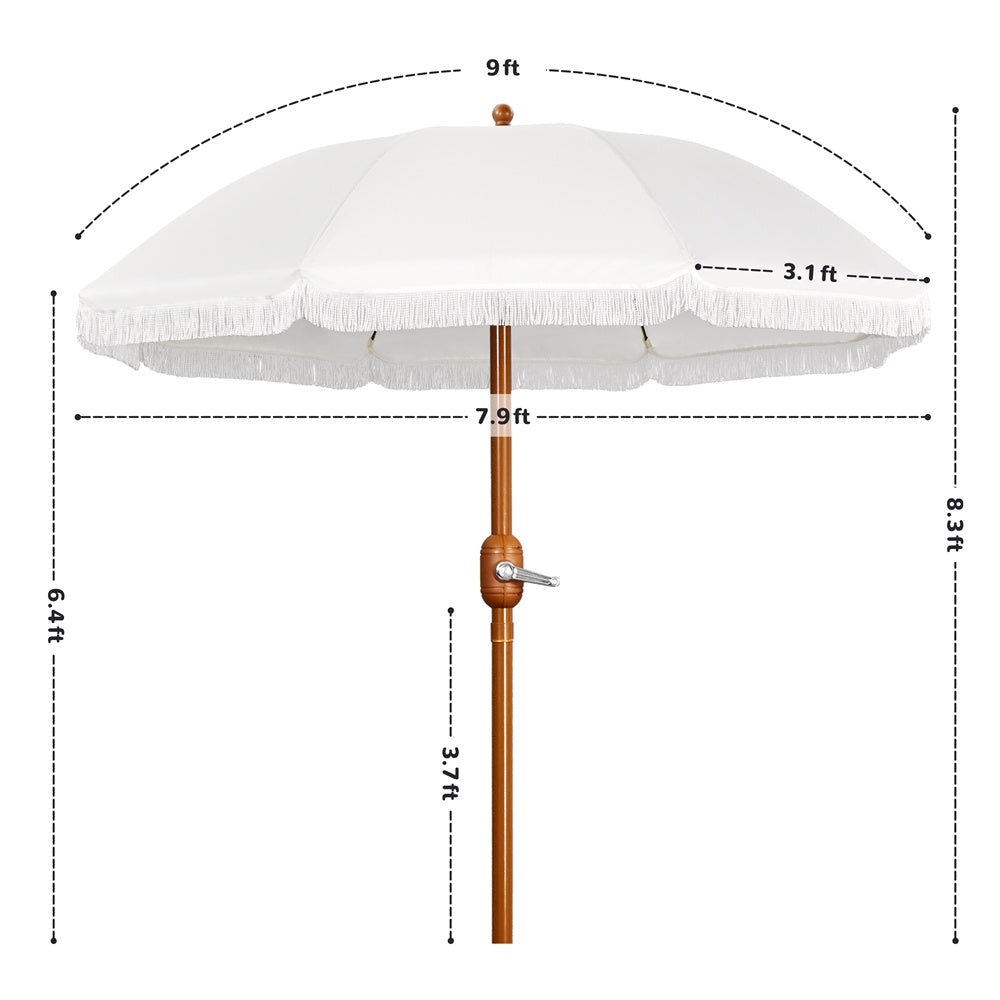 Costoffs 7.5ft/9ft Golf Umbrella with Tassels, Fringe Portable Beach Umbrella, Umbrella Outdoor Patio with Crank Operating Mechanism, Tilting Aluminum Pole, Fiberglass Ribs For Garden, Pool