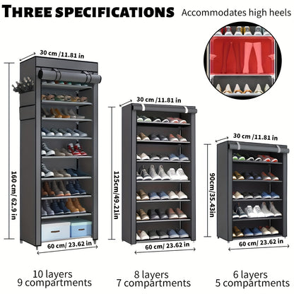 6/8/10 Tier Shoe Organizer with Nonwoven Fabric Cover Shoe Cabinet, Easy to Assemble, Portable Shoe Cabinet, Shoe Storage Shelf for 27-35 Pairs Of Shoes, Suitable for Various Scenes Such As Entryway, Suitable for Sneakers, High Heels, And Boots