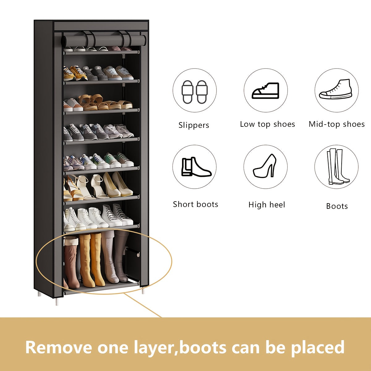 6/8/10/3 Tier Shoe Organizer with Nonwoven Fabric Cover Shoe Cabinet, Easy to Assemble, Portable Shoe Cabinet, Shoe Storage Shelf for 27-35 Pairs Of Shoes, Suitable for Various Scenes Such As Entryway, Suitable for Sneakers, High Heels, And Boots