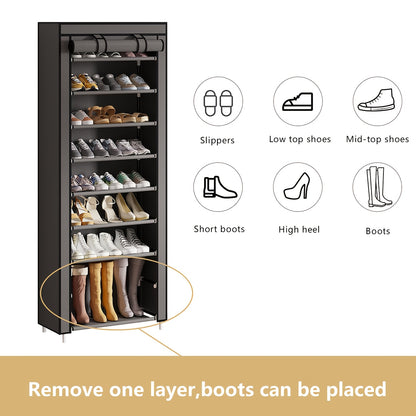 6/8/10/3 Tier Shoe Organizer with Nonwoven Fabric Cover Shoe Cabinet, Easy to Assemble, Portable Shoe Cabinet, Shoe Storage Shelf for 27-35 Pairs Of Shoes, Suitable for Various Scenes Such As Entryway, Suitable for Sneakers, High Heels, And Boots