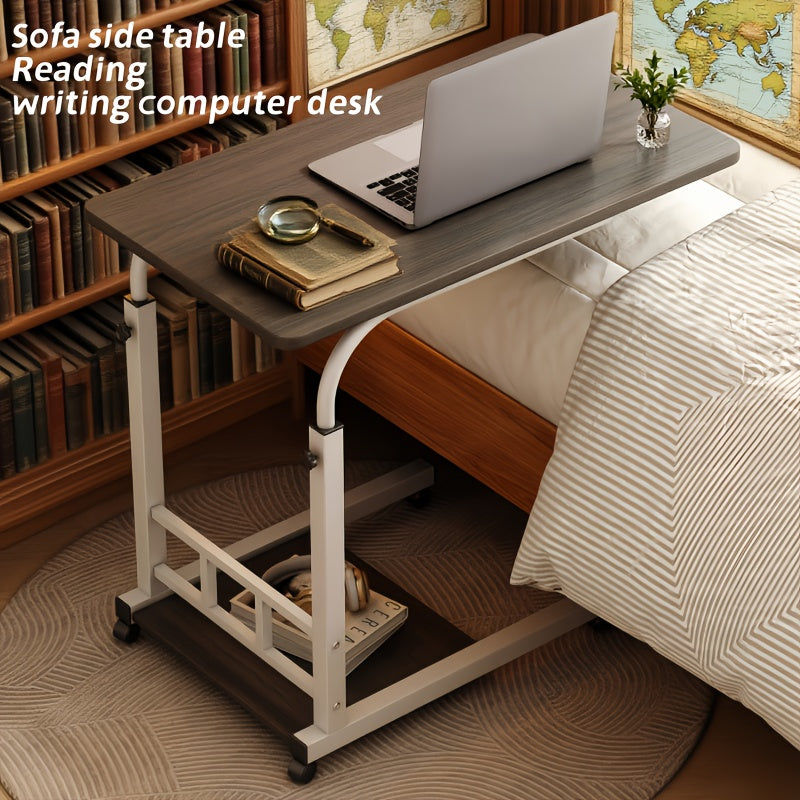 1 Movable Multifunctional Computer Desk, Home Bedroom Bedside Table Computer Desk, Bedroom, Living Room Dormitory, Lazy And Simple Student Writing Desk, Movable And Adjustable Height Laptop Desk, 360 Degree Rotating Wheels, Perfect Birthday Gift.