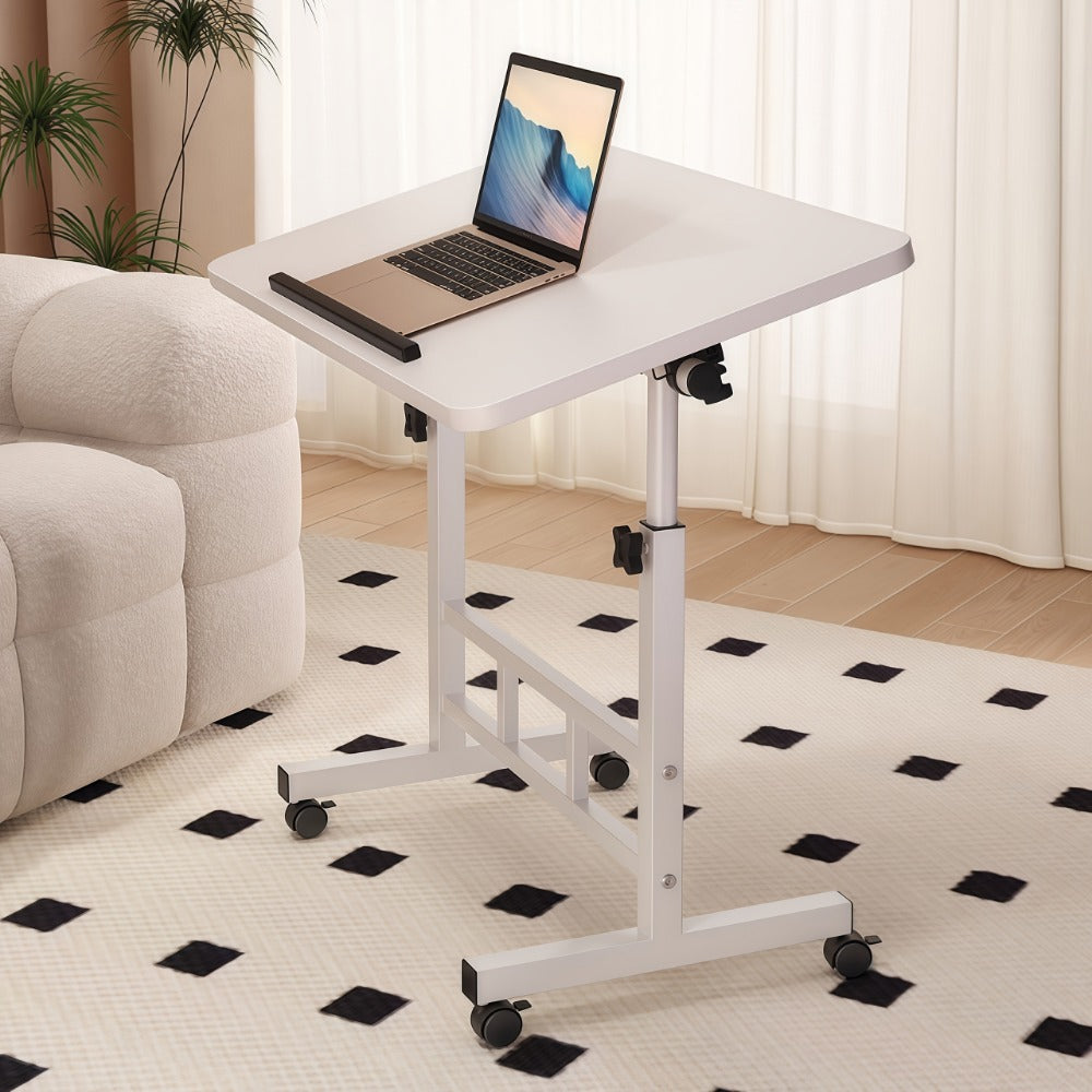 Adjustable Tilt Foldable Standing Desk 32"x16" – Portable Mobile Laptop Rolling Desk with Height Adjustment, Compact Sit-Stand Workstation, White