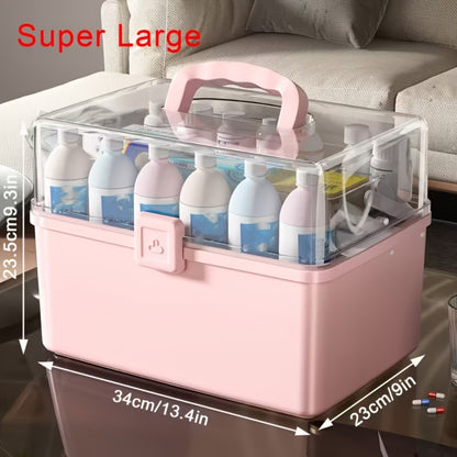 Freestanding Medicine Chest Large Capacity Multi-Tier First Aid & Medication Organizer Box, Polypropylene PP Plastic, Home Emergency Storage Cabinet