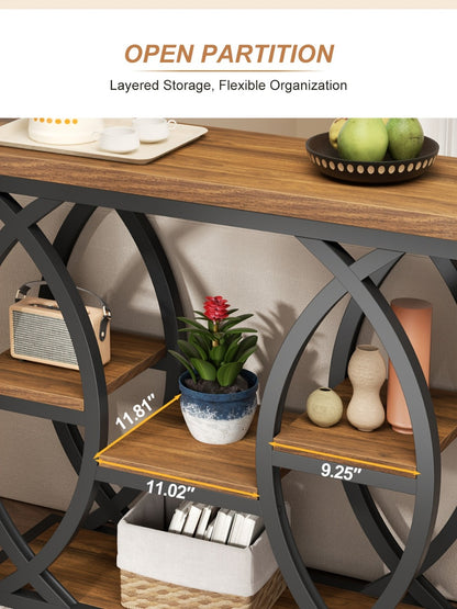 Console Table 39 Inch with 4-Tier Storage Shelves, Narrow Entryway Sofa Table Wood & Metal Frame for Hallway, Living Room & Small Spaces