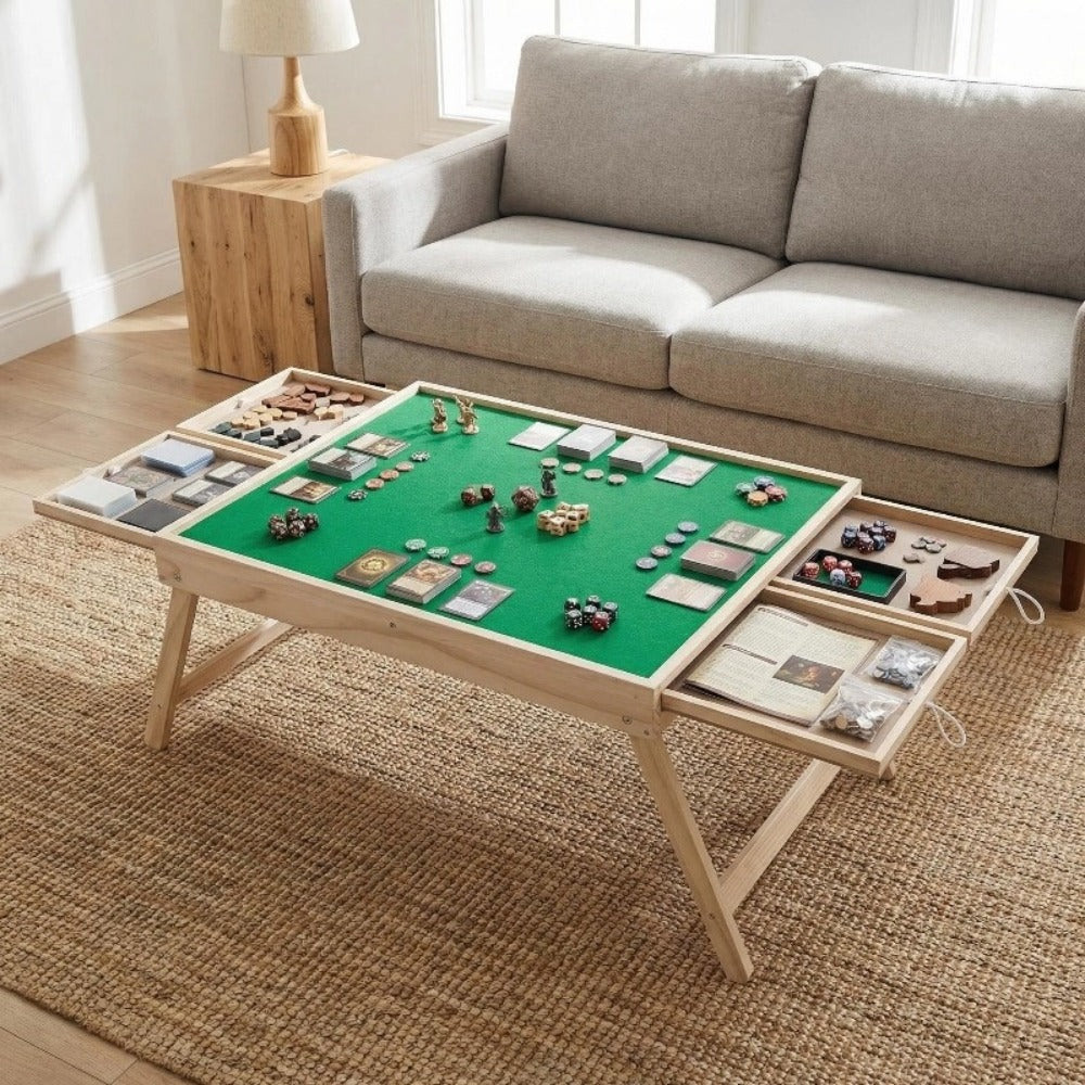 Foldable Multifunctional Game Table with Drawer Storage, Non-Slip Puzzle & Board Game Table for Home Office Camping, Space-Saving Portable Folding Table in Green