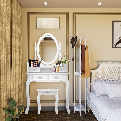 [360 Degree Rotating] Modern Simple 4 Drawers 360 Degree Rotating Detachable Mirror Dressing Table