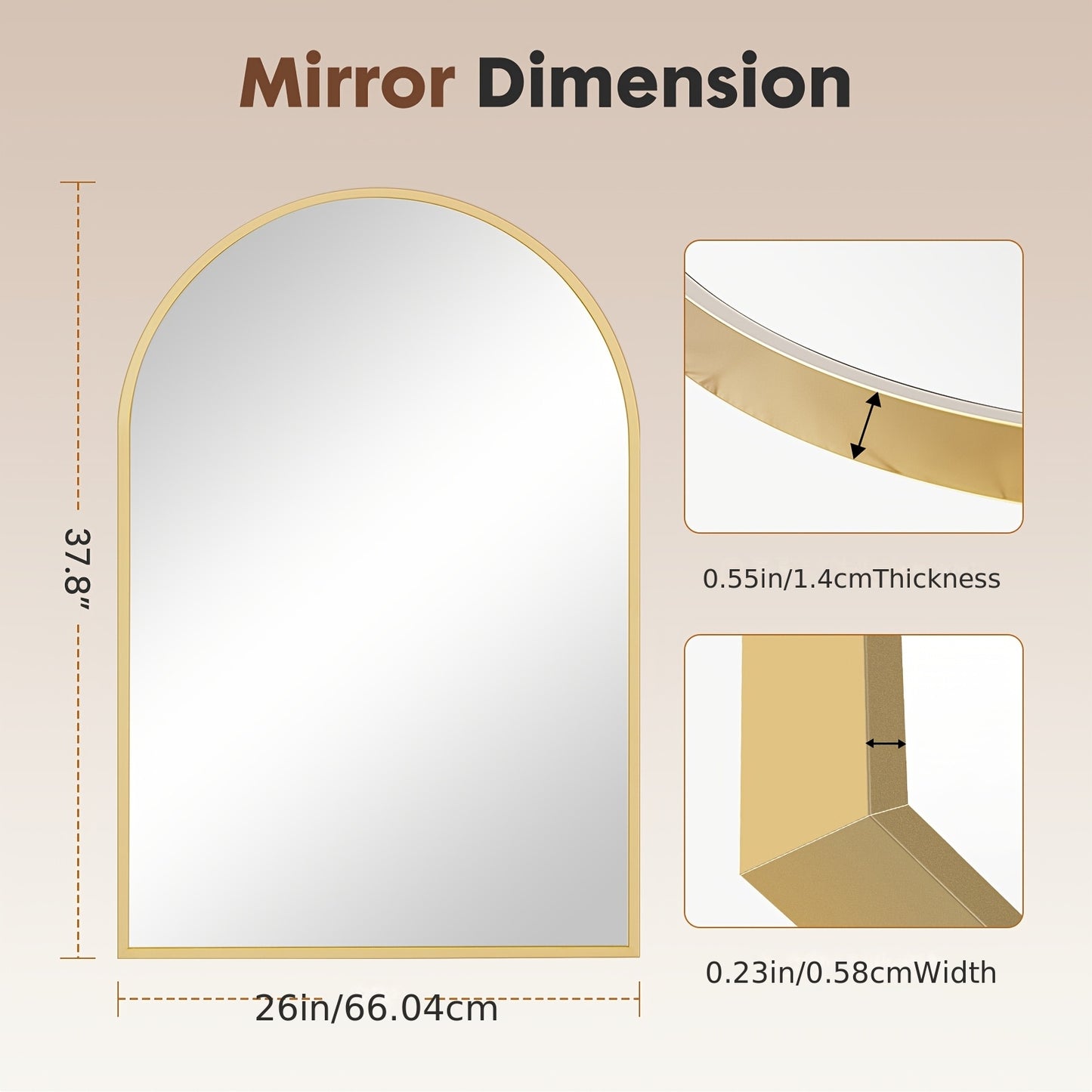 Arch Bathroom Mirror Wall Mounted Shatter-Proof Metal Frame Vanity Mirror Over Sink for Bedroom Living Room Modern Home Decor