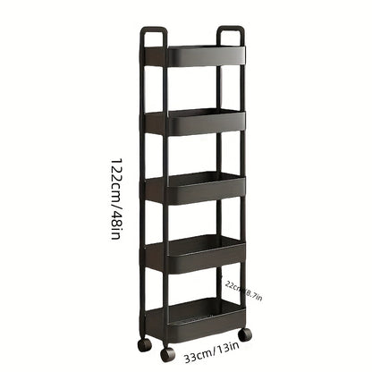 5-tier Rolling Storage Cart with Simple Wheels, Suitable for Multifunctional Plastic Classification In Kitchens, Bathrooms, And Bedrooms - Ultra-thin Design with Adjustable Shelves, Space-saving.