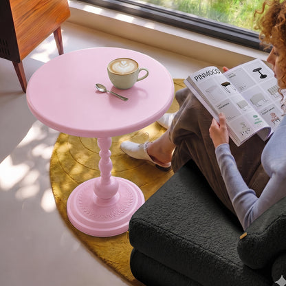 Round Side Table, Metal End Table, Anti-Rust And Waterproof Small Coffee Table For Living Room Bedroom Balcony, Black, White, Pink