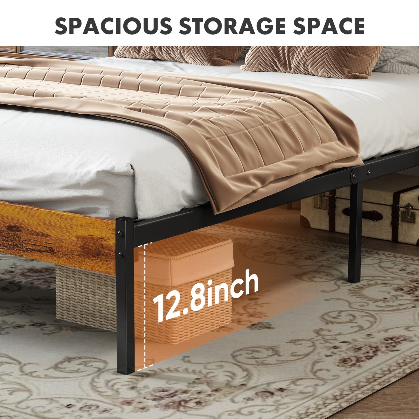 Modern All-Metal Bed Frame with Headboard And Footboard – Tool-Free Assembly, Underbed Storage, No Box Spring – Available in Queen, Full, And Twin Sizes