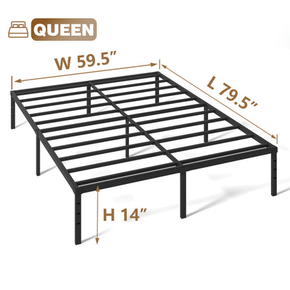 Heavy-duty Metal Bed Frame with Under-bed Storage Sturdy Mattress Base, Free Shipping/easy Assembly, No Spring Mattress Required, Available In 14", 16", And 18" Sizes, Black, Ideal for Apartments, Guest Rooms, And More