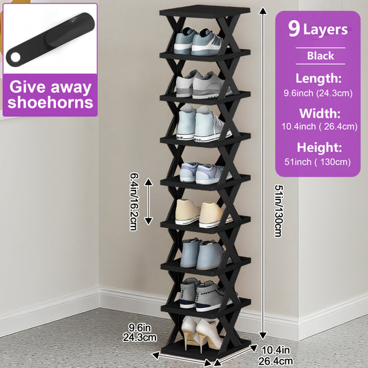 9/6-Tier Shoe Rack, Space-Saving Vertical Shoe Organizer for Entryway, Bedroom, Hallway, Living Room, Dorm - Stackable Plastic Shoe Storage Shelf, Easy Assembly, Black/Pink/Multi-Color Options