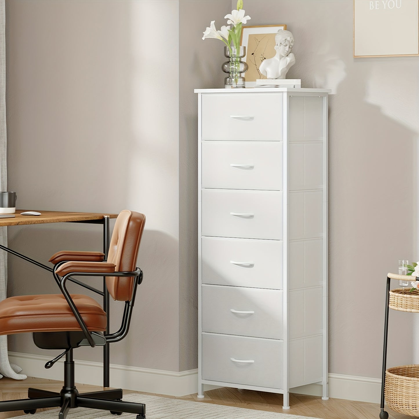 EUNOS Tall Dresser for Bedroom, Storage Organizer Chest Of Drawers with Removable Fabric Bins for Living Room Closet Bedside Laundry Entryway Hallway