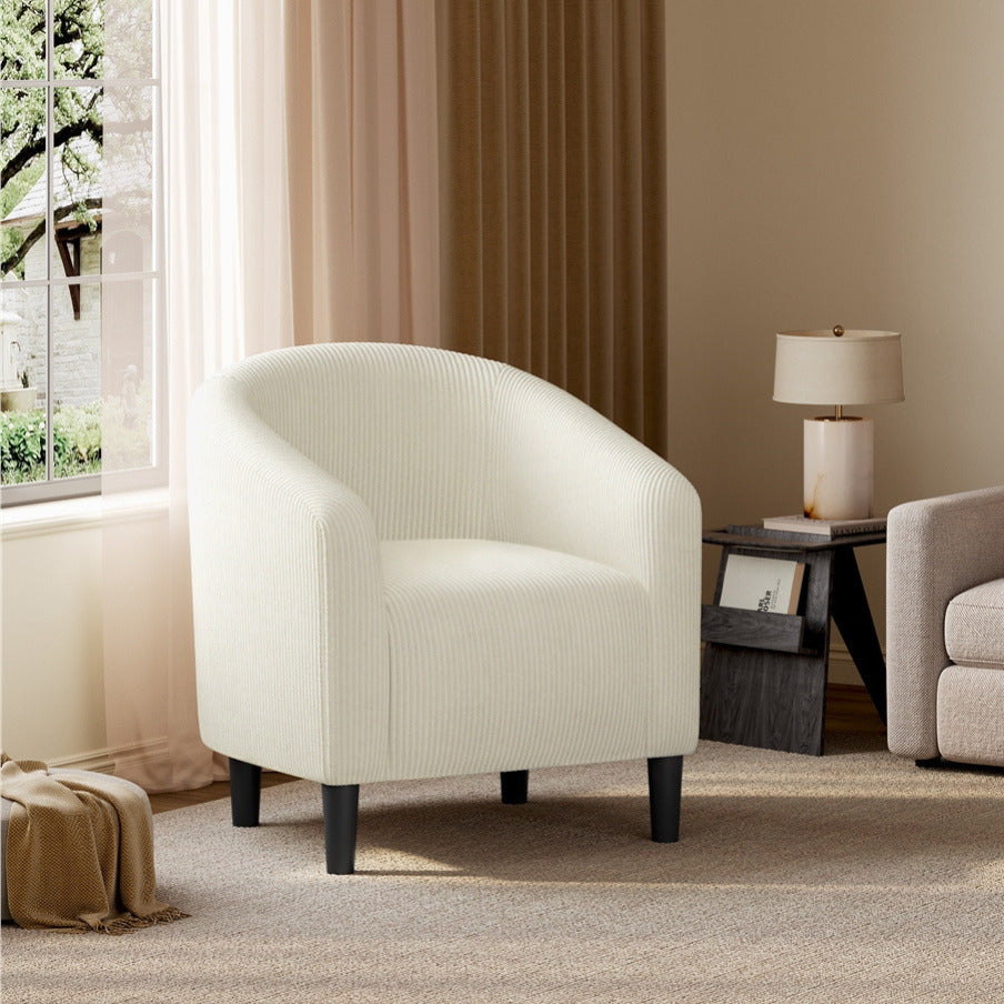 Costoffs Boucle Barrel Accent Chair with Arms, Upholstered Armchair for Living Room, Bedroom, Furniture for Home, Stylish and Comfortable Club Chair for Bedroom, Ivory/Black/Dark Gray/Blue/Yellow