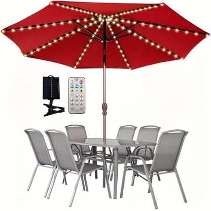 [Solar Fairy Umbrella Light] 1pc 104LED Solar Fairy Umbrella Light - Patio Umbrella Lamp with Stand & Base | 8 Modes Warm White Radiance Lighting for Garden & Poolside | Enchanted Twilight Illumination, (This Product Only Includes A Light String And Does
