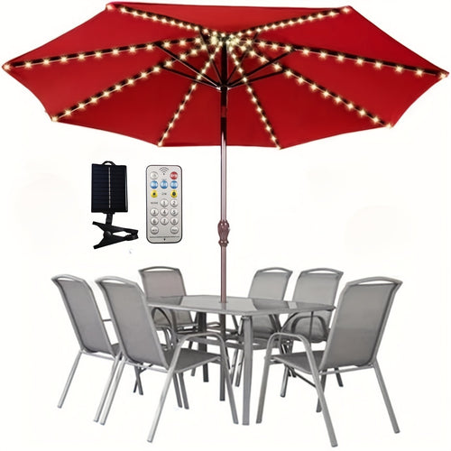 [Solar Fairy Umbrella Light] 1pc 104LED Solar Fairy Umbrella Light - Patio Umbrella Lamp with Stand & Base | 8 Modes Warm White Radiance Lighting for Garden & Poolside | Enchanted Twilight Illumination, (This Product Only Includes A Light String And Does