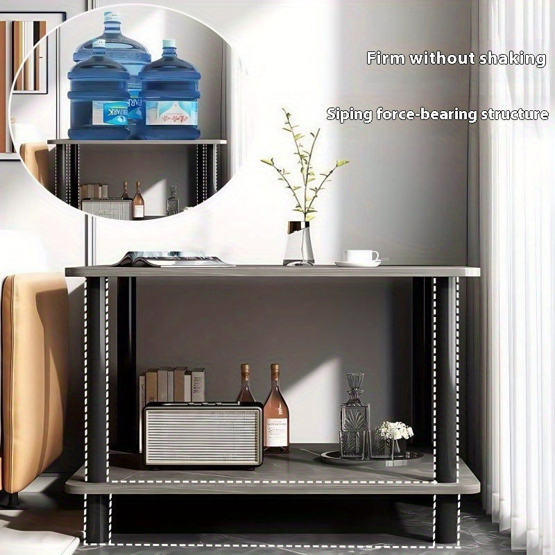 Modern Marble-Look Two-Tier Side Table with Sturdy Metal Frame & Spacious Storage Shelf - Space-Saving Engineered Wood & Marble Table Suitable for Living Room, Bedroom, Office - Assembly, Modern