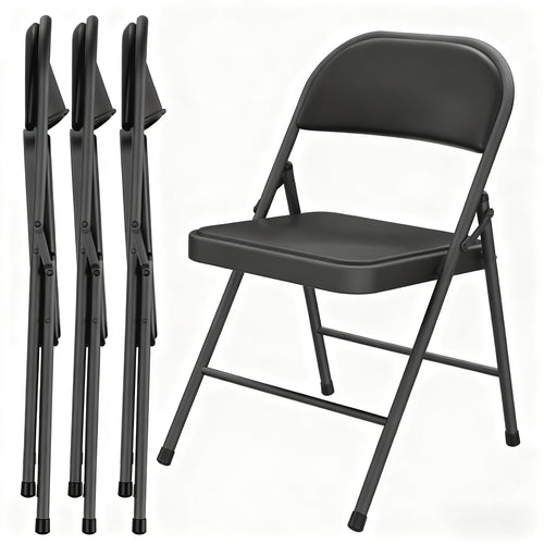 Set Of 4pcs Folding Chair No Need Assembly for Outdoor And Indoor Use with Classic Metal And PU Leather Foam Seat Cushion Folding Chair for Home, Office, Meeting Room, Patio Party Chair with Steel Frame Load Capacity Up to 300lbs