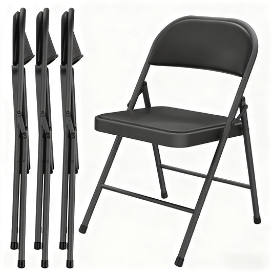Set Of 4pcs Folding Chair No Need Assembly for Outdoor And Indoor Use with Classic Metal And PU Leather Foam Seat Cushion Folding Chair for Home, Office, Meeting Room, Patio Party Chair with Steel Frame Load Capacity Up to 300lbs