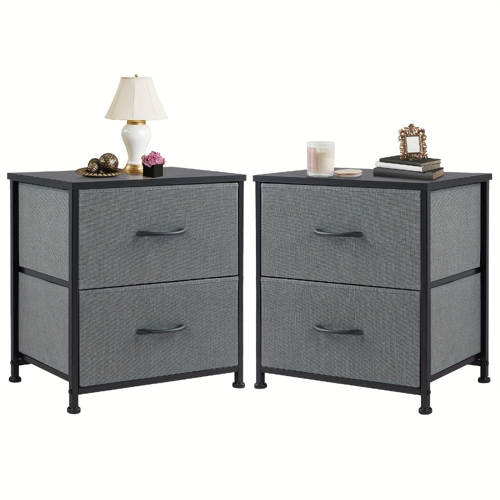 Nightstand with 2 Drawers & Removable Fabric Bins – Adjustable Height Bedside Table for Bedroom, Closet, Entryway & Dorm | 1 or 2 Pack