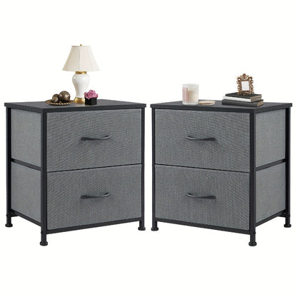 Nightstand with 2 Drawers & Removable Fabric Bins – Adjustable Height Bedside Table for Bedroom, Closet, Entryway & Dorm | 1 or 2 Pack