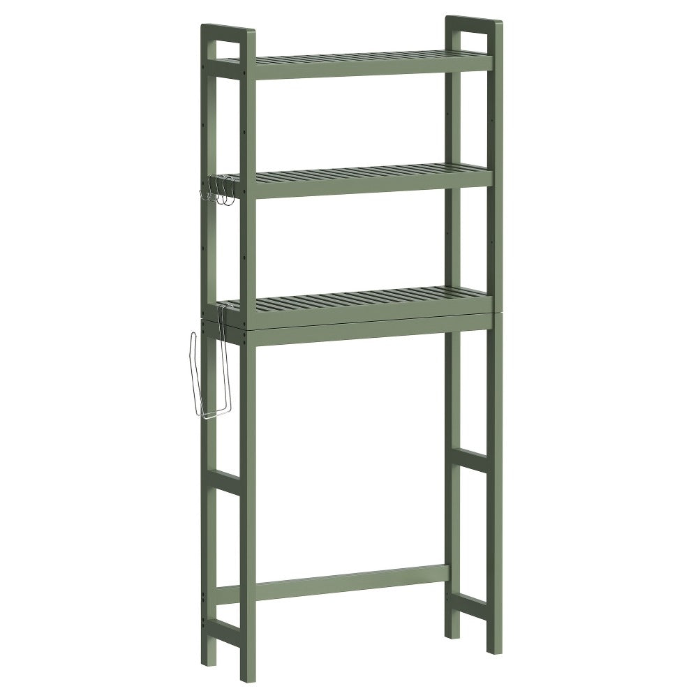Over The Toilet Shelf Unit 3 Tier Adjustable Rust Resistant Bamboo MDF, Space-Saving Bathroom Organizer for Towels Toilet Paper Toiletries Vertical Storage