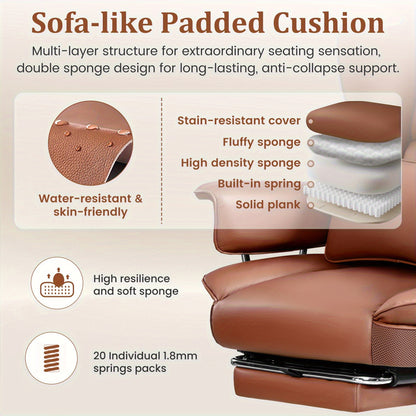 KERDOM Big & Tall Executive Office Chair with Footrest - Heavy Duty 500lbs Capacity Ergonomic High Back Reclining Chair, Adjustable Height, Lumbar Support & Manual Recline, Heavy-Duty Swivel Computer Desk Chair with Soft Cushioned & Backrest for Hom