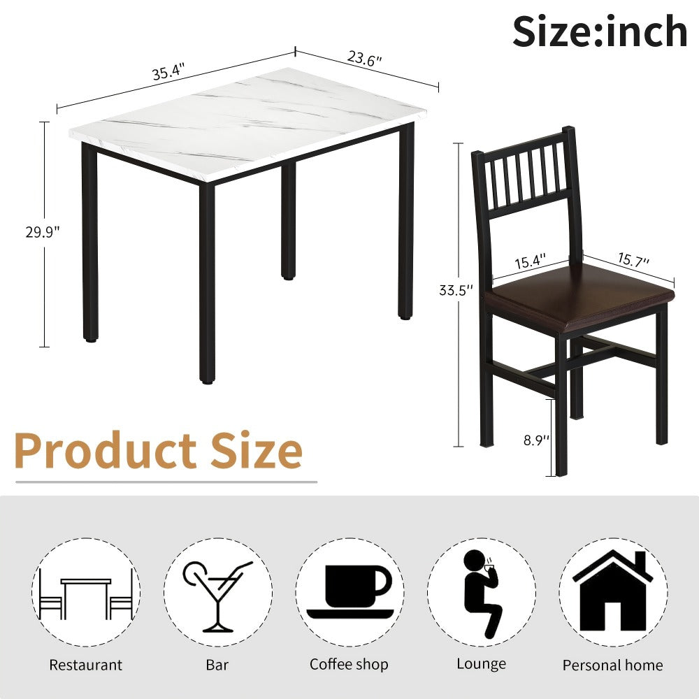 3-Piece Small Space Dining Table & Chair Set with Ladder Back Chairs – Compact Kitchen Table Set for Living Room, Bedroom & Apartment