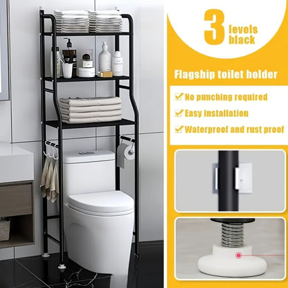 Over Toilet Storage Rack 3-Tier Modern Minimalist No Drill Includes Installation Tools for Toilet Paper Towels Bathroom Essentials Small Bathroom