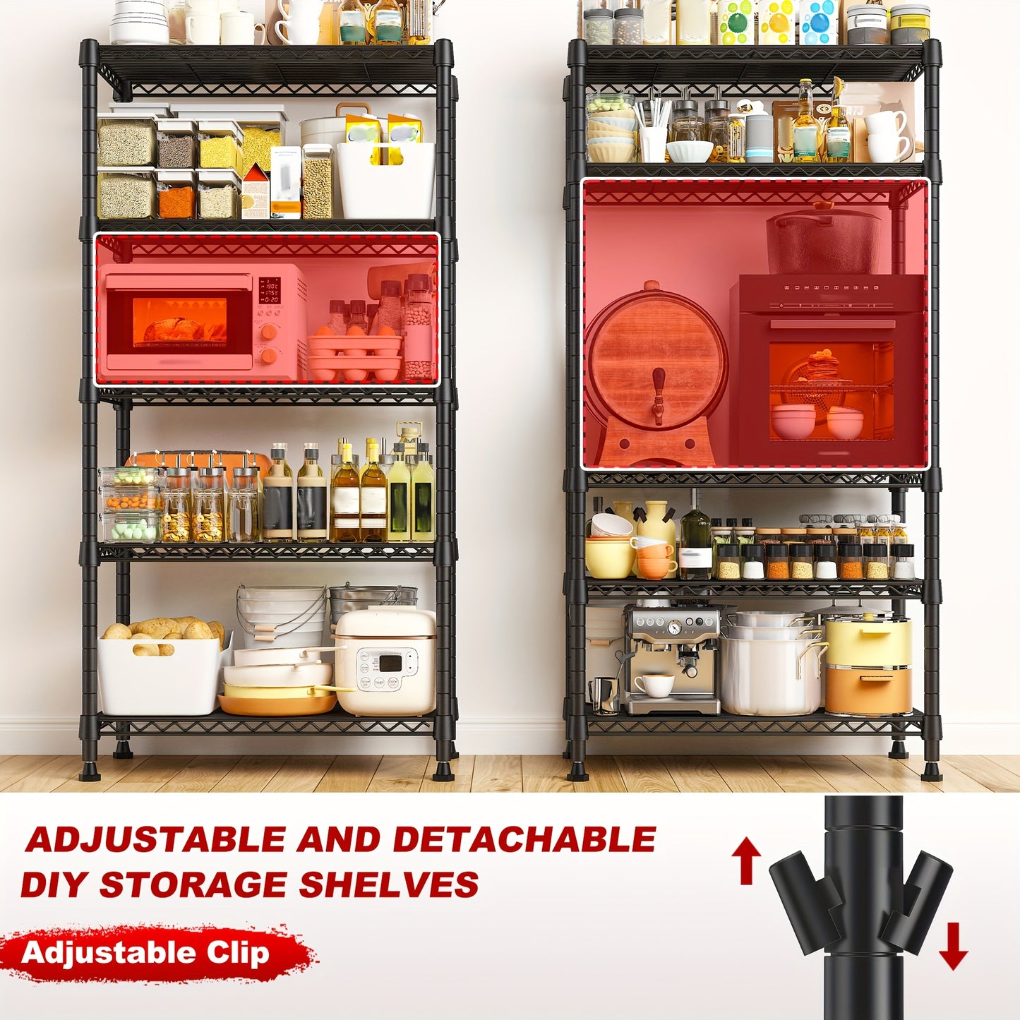 5 Tier 1000LBS Wire Shelving, 1000LBS Metal Shelves Adjustable Storage Shelves Metal Shelving Unit for Storage Wire Rack Shelving Garage Shelf Closet Shelves Pantry Shelf, 60 "H X 13.58" D X 21.45 "W