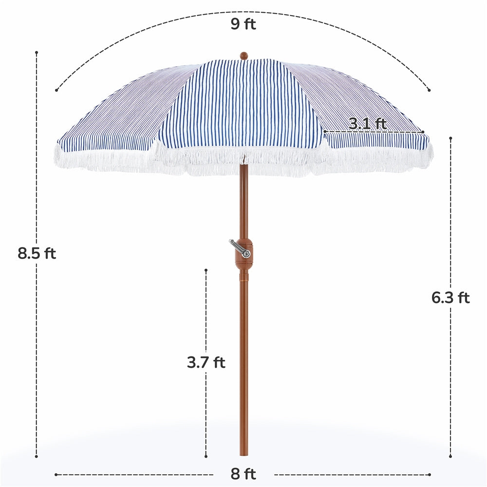 Costoffs 7.5ft/9ft Golf Umbrella with Tassels, Fringe Portable Beach Umbrella, Umbrella Outdoor Patio with Crank Operating Mechanism, Tilting Aluminum Pole, Fiberglass Ribs For Garden, Pool