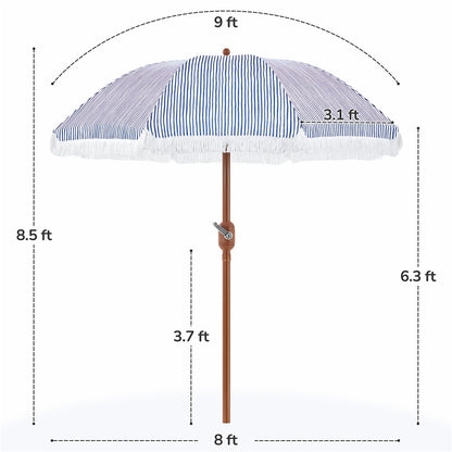 Costoffs 7.5ft/9ft Golf Umbrella with Tassels, Fringe Portable Beach Umbrella, Umbrella Outdoor Patio with Crank Operating Mechanism, Tilting Aluminum Pole, Fiberglass Ribs For Garden, Pool