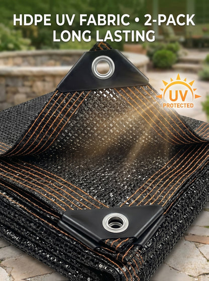 2 Pack Shade Cloth Black & Coffee Sun Shade Sail UV Block Outdoor Patio Garden Privacy Screen