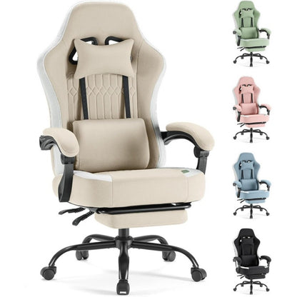 Ergonomic Computer Gaming Chair with Footrest, Lumbar Support & Headrest – Height Adjustable Office Chair with Armrests & Rollers, Black, Light Green, Blue