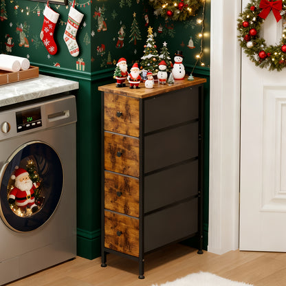 Narrow Storage Cabinet, Dresser With 4/5 Drawers, Slim Fabric Dresser Storage Tower For Small Space, Dresser With Steel Frame, Wood Top, For Bedroom, Bathroom, Living Room, School And Dormitory Storage, Closet, Laundry, For Halloween And Christmas