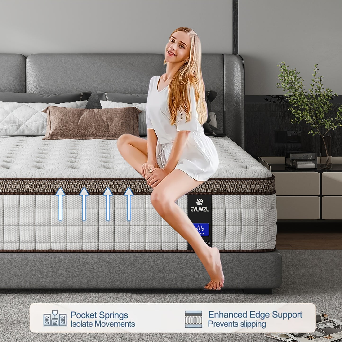 8In/10In/12In/14In Twin/Full/Queen/King Mattress | Memory Foam And Spring Hybrid, Medium Firm, Fiberglass-Free And Odorless, Breathable with Lumbar Support, Box-Packed for Bedrooms, Guest Rooms And Hotels
