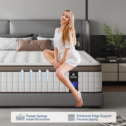 8In/10In/12In/14In Twin/Full/Queen/King Mattress | Memory Foam And Spring Hybrid, Medium Firm, Fiberglass-Free And Odorless, Breathable with Lumbar Support, Box-Packed for Bedrooms, Guest Rooms And Hotels
