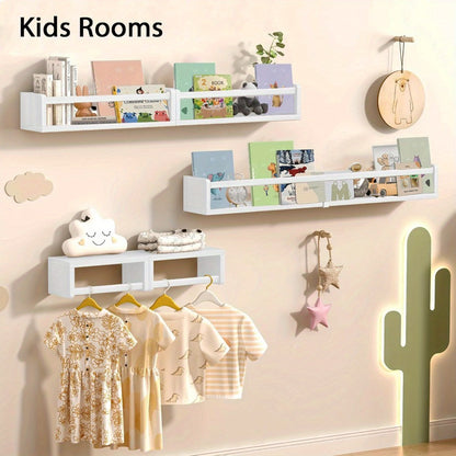 5pcs White Nursery Bookshelves Set - DIY Floating Shelves with 5-Tier Storage (32in, 2x16.5in, 2x10in) - Wall-Mounted Kids Room Shelving Suitable for Nursery, Room, Kids' Room - Easy Assembly, Space-Saving Bookcase