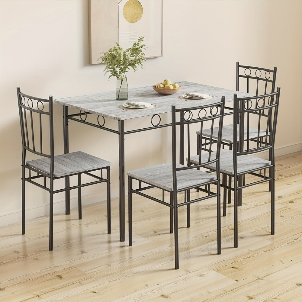 5-Piece Rectangular Dining Table Set with 4 Slat-Back Chairs, Solid Wood Kitchen Dining Table & Chairs for Small Spaces & Apartments, 220 lb Table & 330 lb Chair Capacity, Brown & Gray