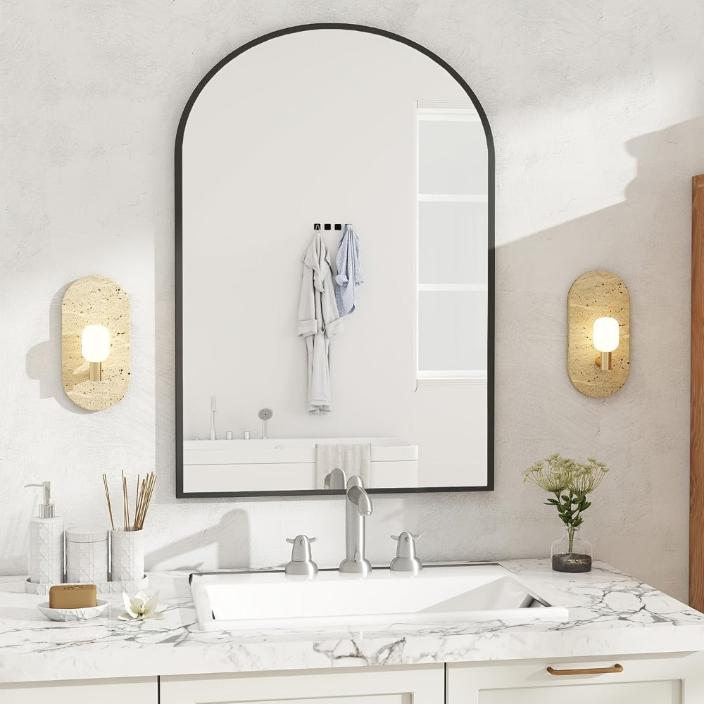Arch Bathroom Mirror Wall Mounted Shatter-Proof Metal Frame Vanity Mirror Over Sink for Bedroom Living Room Modern Home Decor