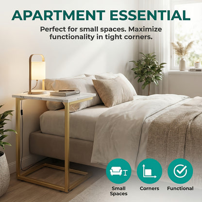 C-Shaped Sofa Side Table, Movable Side Table, 50 Pound Load-Bearing, Sturdy Metal Frame, Multifunctional Sofa Side Table, Bedroom Side Table And Desktop Storage Rack, Suitable for Living Room, Bedroom, Sofa, Office