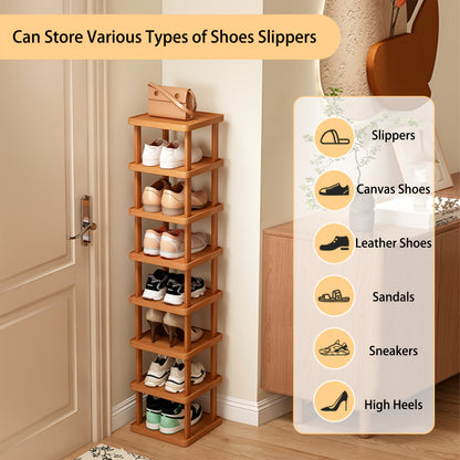 3/6/9 Layers Bamboo Shoe Rack, Capable Of Storing 3/6/9 Pairs Of Shoes, Wood Grain Decoration, Easy to Assemble, Space Saving, Suitable for Entrances, Living Rooms, Bedrooms, And Dormitories. Brown. Multi Layer Independent Storage Rack.