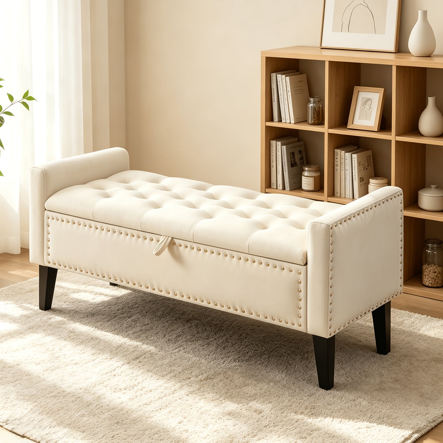 46.9" Storage Ottoman, Upholstered Bed Bench with Storage, End of Bed Ottoman
