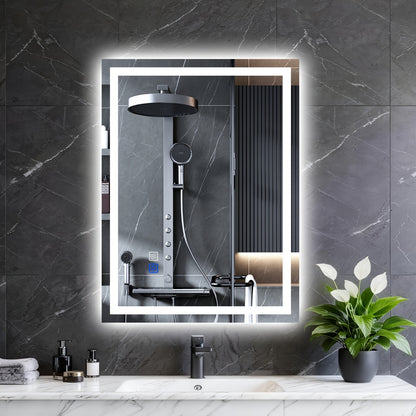 LED Bathroom Mirror 24x36 Inch with Front & Backlight Anti-Fog Dimmable, 3 Color Temperatures Memory Function Shatter-Proof Tempered Glass Vanity Wall Mirror Horizontal Vertical