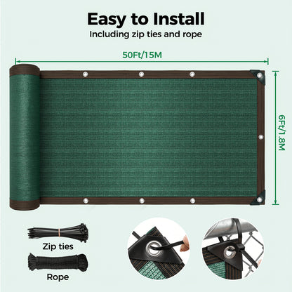 [Heavy Duty Privacy Screen] 5Ft X 25Ft/6Ft X 50Ft Fence Privacy Screen, Heavy Duty Privacy Fence Screen, Outdoor Shade Cloth Mesh Barrier, Includes 33Ft Black Rope, Green