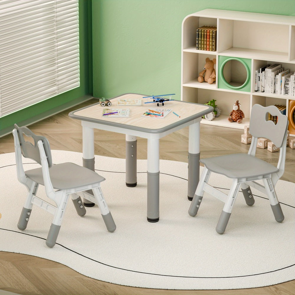 3pcs Easy-Clean Toddler Furniture Set: Height-Adjustable Table & 2 Sturdy Wooden Chairs, Perfect for Kids' Activities in Classrooms, Bedrooms, Playrooms, & Homes, Christmas Gifts