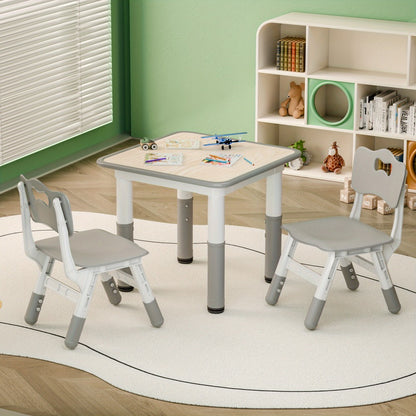 3pcs Easy-Clean Toddler Furniture Set: Height-Adjustable Table & 2 Sturdy Wooden Chairs, Perfect for Kids' Activities in Classrooms, Bedrooms, Playrooms, & Homes, Christmas Gifts