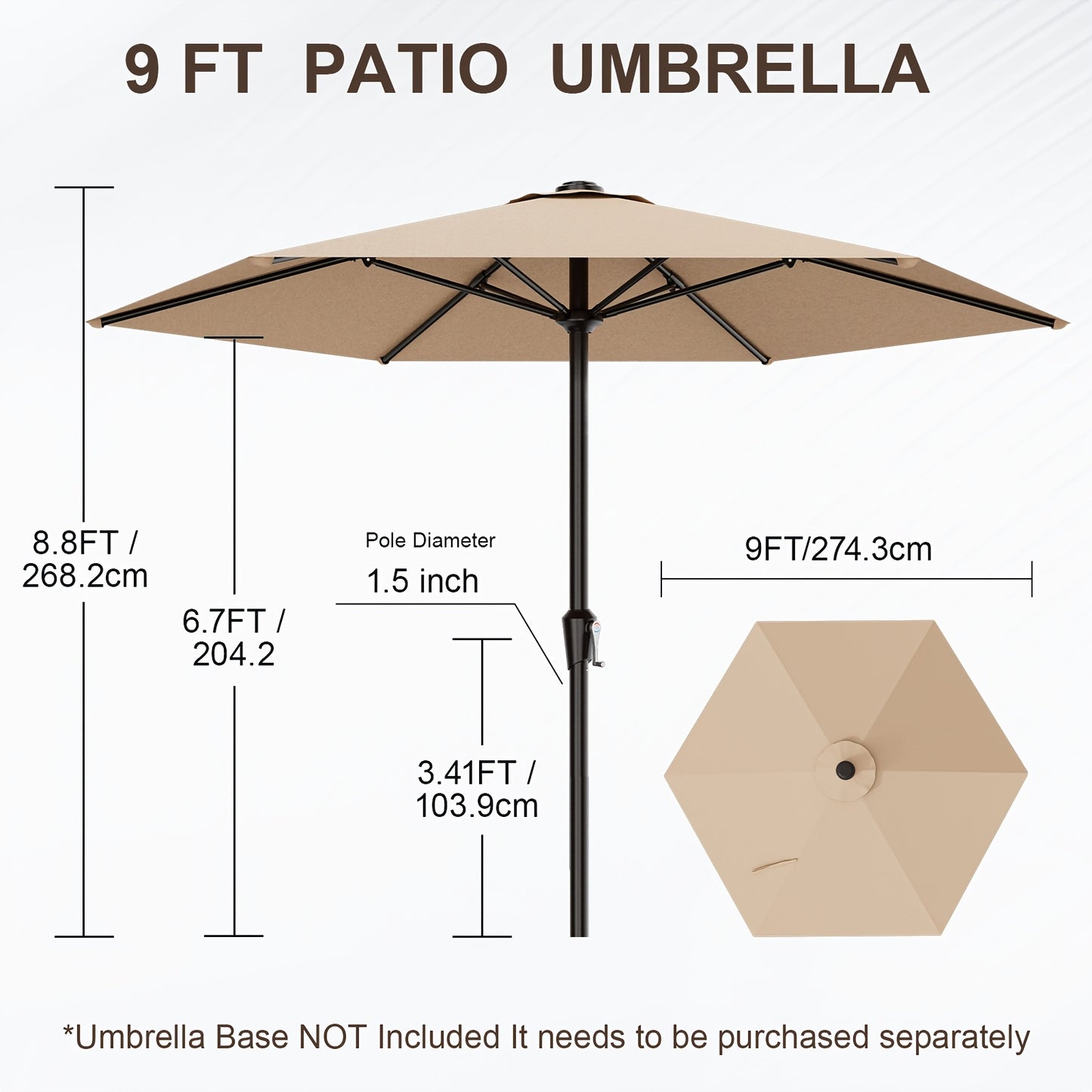 9FT Outdoor Patio Umbrella with Crank & 6 Sturdy Ribs, UV Protection Windproof, Market Table Umbrella Perfect for Deck, Backyard, Lawn And Garden, Pool Umbrella